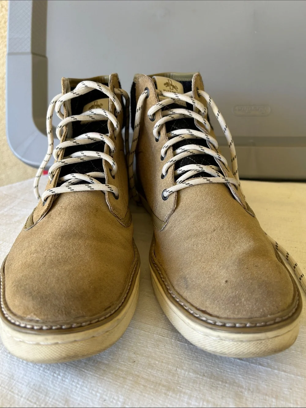 Puma Tan Suede Chukka Boots with Black Quilted Collar